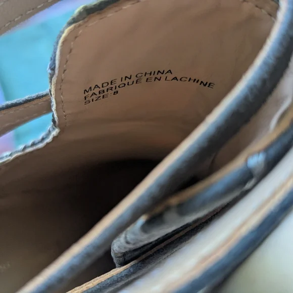 Anthropologie Suede Block Heel Ankle Boots Gray Taupe Cutout Strap Size 8 - Picture 5 of 6